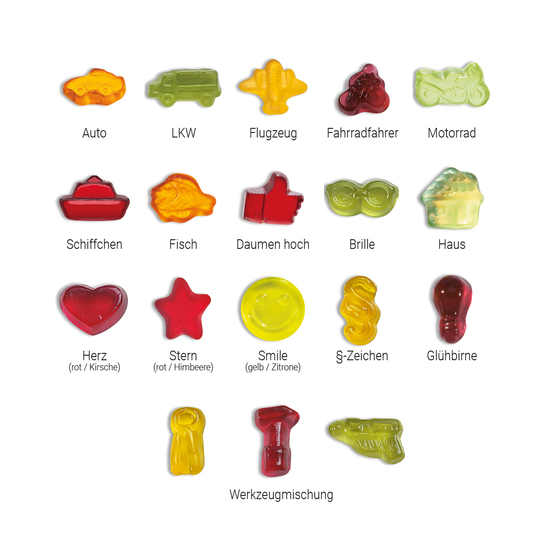 Fruchtgummi Standardformen, ca. 70 x 90 mm, 15 g, Standard-Folie transparent - Paragraph