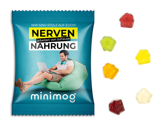 Fruchtgummi Standardformen, ca. 60 x 90 mm, 10 g, weiße kompostierbare Folie - Haus