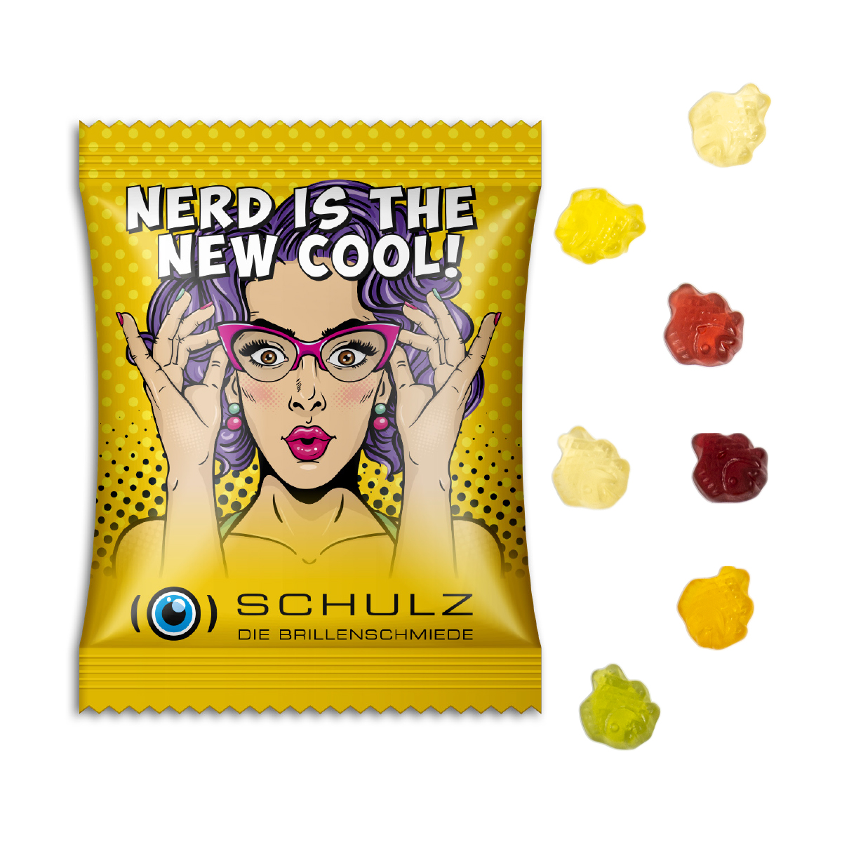 Fruchtgummi Standardformen, ca. 70 x 90 mm, 15 g, weiße kompostierbare Folie - Fisch