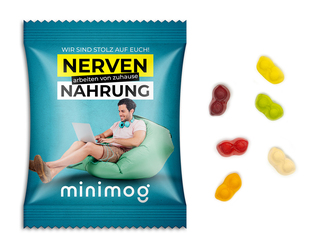 Fruchtgummi Standardformen, ca. 70 x 90 mm, 15 g, weiße kompostierbare Folie - Brille