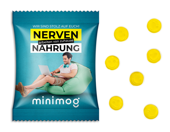 Fruchtgummi Standardformen, ca. 70 x 90 mm, 15 g, weiße kompostierbare Folie - Smilie