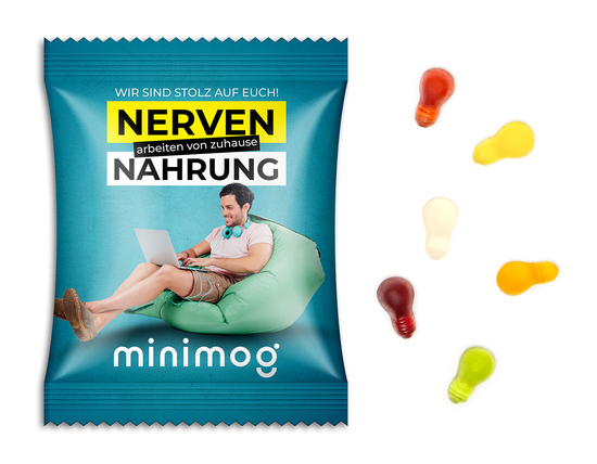 Fruchtgummi Standardformen, ca. 70 x 90 mm, 15 g, transparente kompostierbare Folie - Glühbirne