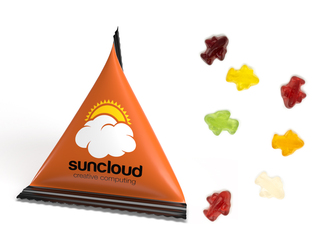 Mini Tetraeder Fruchtgummi, ca. 75 x 60 mm, 10 g, Standard-Folie weiß - Flugzeug