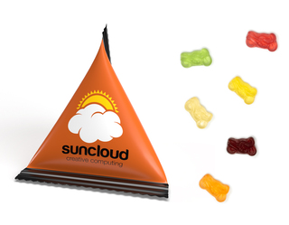 Mini Tetraeder Fruchtgummi, ca. 75 x 60 mm, 10 g, Standard-Folie weiß - Motorrad