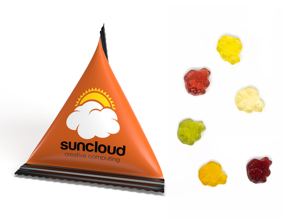 Mini Tetraeder Fruchtgummi, ca. 75 x 60 mm, 10 g, Standard-Folie weiß - Fisch