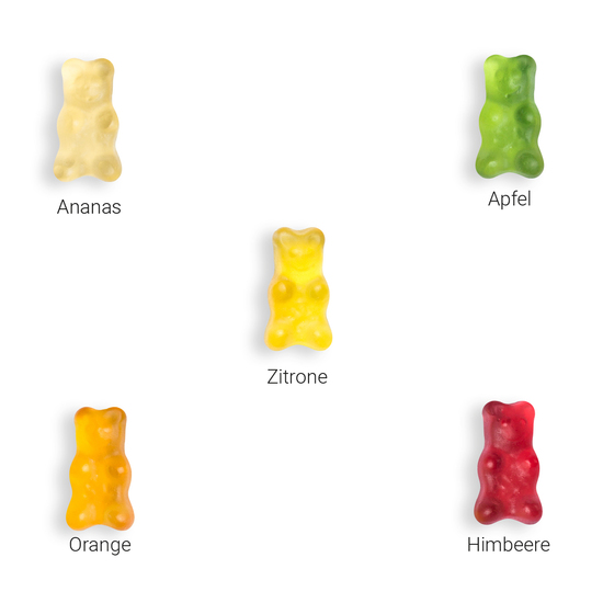 4er Kettenbeutel, ca. 320 x 60 mm, 20 g, Standard-Folie weiß - Gummibärchen