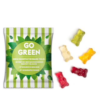 Gummibärchen vegan, ca. 110 x 90 mm, 20 g, transparente kompostierbare Folie - Gummibärchen vegan