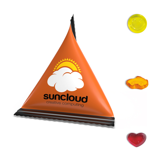 Mini Tetraeder Gummibärchen vegan, ca. 75 x 60 mm, 10 g, Standard-Folie weiß - Gummibärchen vegan