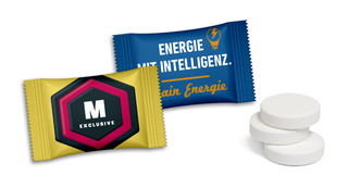 Pfefferminztabletten im Flowpack, ca. 54 x 30 mm, 3 g, Standard-Folie weiß - Pfefferminz