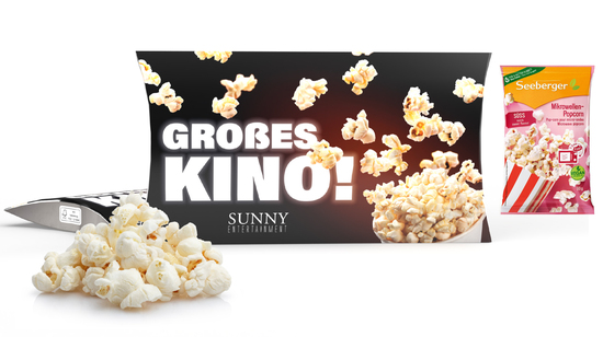 Mikrowellen-Popcorn in Werbekartonage, ca. 194 x 109 mm, 90 g,  - süßes Popcorn