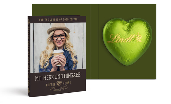 Werbekarte mit Lindt Schokoladen Herz 20 g
