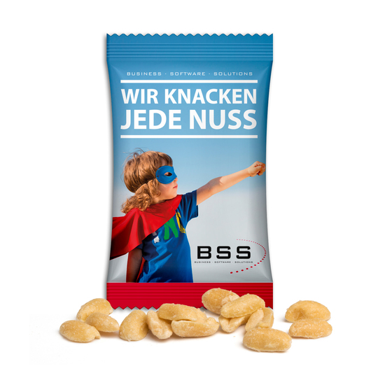 Geröstete Erdnüsse, ca. 60 x 100 mm, 10 g, Standard-Folie weiß -