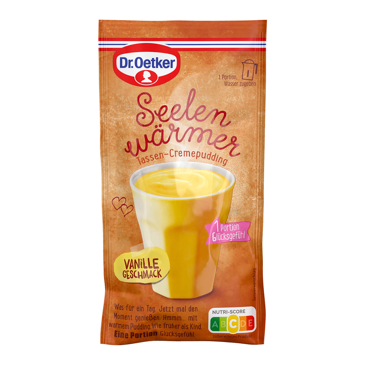 Dr. Oetker Tassenpudding in Werbeklappkarte, ca. 176 x 94 x 13 mm, 58 g ,  - Vanille