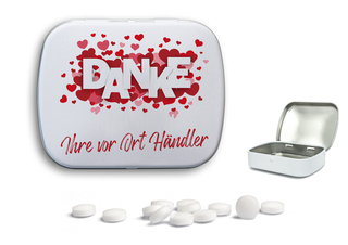 Mini Nostalgiedose, ca. 59 x 46 x 18,5 mm, 20 g, weiß-matt - zuckerhaltige Pfefferminztabletten