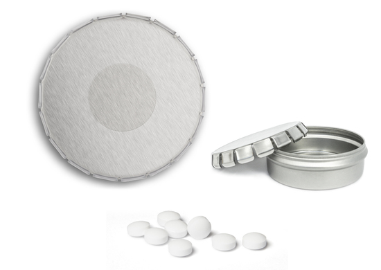 Clic Clac Box, ca. 75 mm Durchmesser, Höhe 22 mm, 50 g, blank - Traubenzuckertabletten