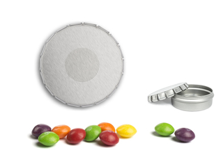 Mini Clic Clac Box, ca. 53 mm Durchmesser, Höhe 18 mm, 20 g, blank - Skittles
