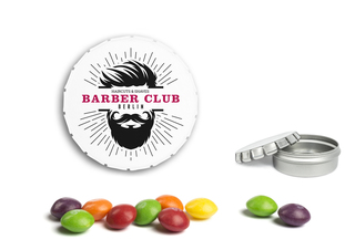 Mini Clic Clac Box, ca. 53 mm Durchmesser, Höhe 18 mm, 20 g, weiß - Skittles