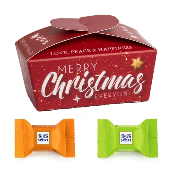 Xmas Ballotin, ca. 77 x 42 x 45 mm, 16 g,  - Ritter Sport: Karamel Duo & Voll-Nuss