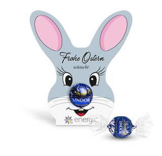 Lindt Lindor Kugel in Werbekartonage "Osterhase", ca. 124 x 139 mm, 12,5 g,  - Schokolade feinherb