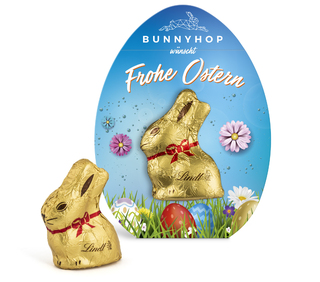 Lindt Mini Goldhase in Osterei-Werbekartonage, ca. 80 x 105 mm, 10 g,  -