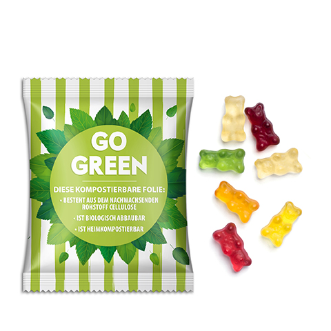 Gummibärchen im Werbetütchen 10 g Gummibärchen transparente kompostierbare Folie