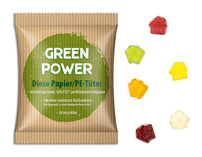 Fruchtgummi Standardformen 10 g Haus Papier/PE-Verbundfolie weiß