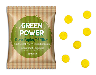 Fruchtgummi Standardformen 10 g Smilie Papier/PE-Verbundfolie weiß