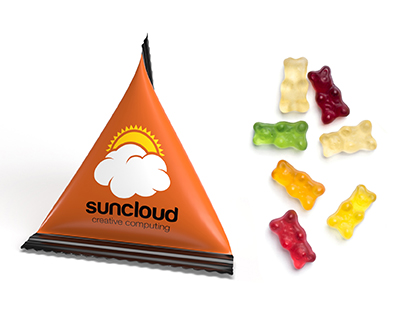 Mini Tetraeder Fruchtgummi 10 g Gummibärchen Standard-Folie transparent