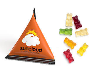 Mini Tetraeder Fruchtgummi 10 g Gummibärchen Standard-Folie transparent