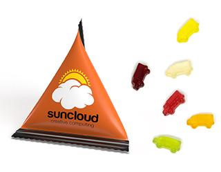 Mini Tetraeder Fruchtgummi 10 g LKW Standard-Folie transparent