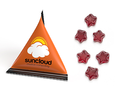 Mini Tetraeder Fruchtgummi 10 g Stern Standard-Folie transparent