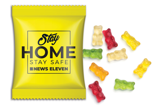 Mini-Gummibärchen vegan im Werbetütchen 15 g Fruchtmischung Standard-Folie weiß