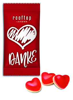 Himbeer-Herzen mit Vanilleschaum im Flowpack 7 g  Standard-Folie transparent