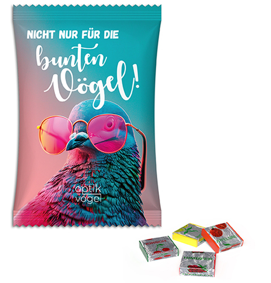 Fruchtkaramellen im Werbetütchen 50 g  Papier/PE-Verbundsfolie weiß