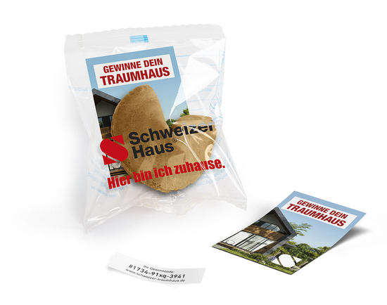 Glückskekse mit Werbekärtchen 7 g Natur Standard-Folie weiß