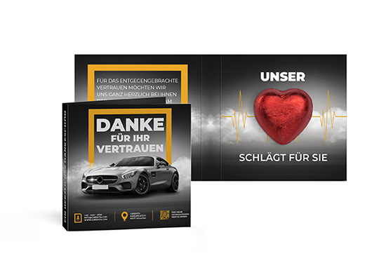 Werbekarte mit Lindt Schokoladen Herz 5 g 5 g  rot