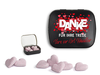 Brauseherzen in Mini Nostalgiedose 16 g  schwarz-matt