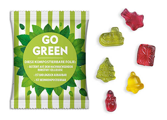 Fruchtgummi Weihnachtsedition 10 g  weiße kompostierbare Folie
