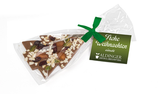 Schoko Christmas Tree 30 g Vollmilchschokolade (Topping Nüsse) Grüne Schleife
