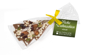 Schoko Christmas Tree 30 g Vollmilchschokolade (Topping Nüsse) Gelbe Schleife