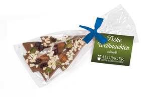 Schoko Christmas Tree 30 g Vollmilchschokolade (Topping Nüsse) Blaue Schleife