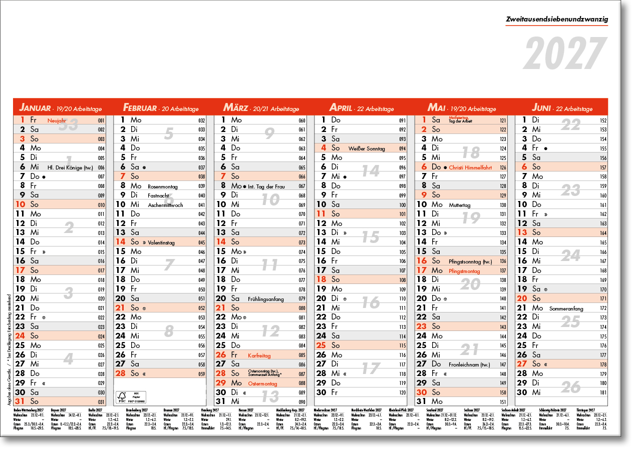 Tafelkalender A5, rot