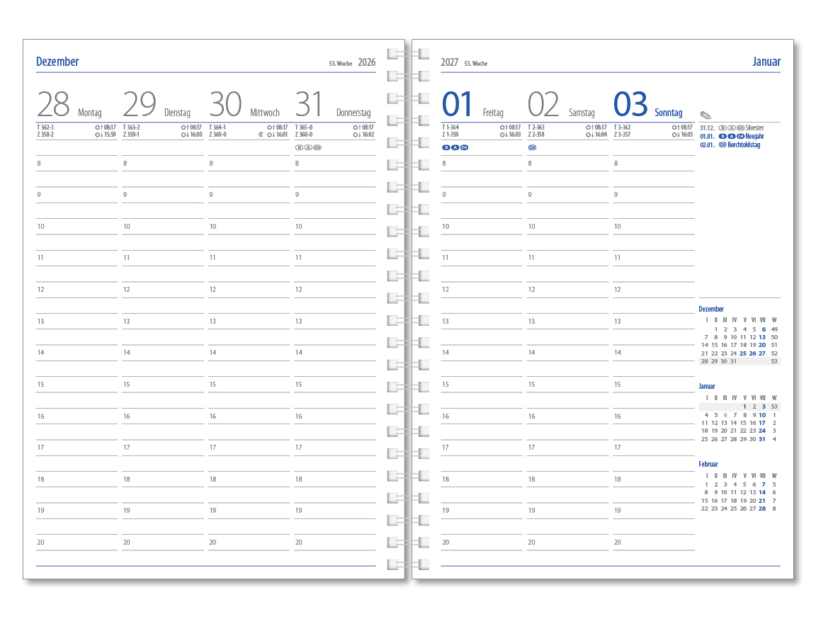 Wochenkalender Klassik D Wire, Balacron schwarz