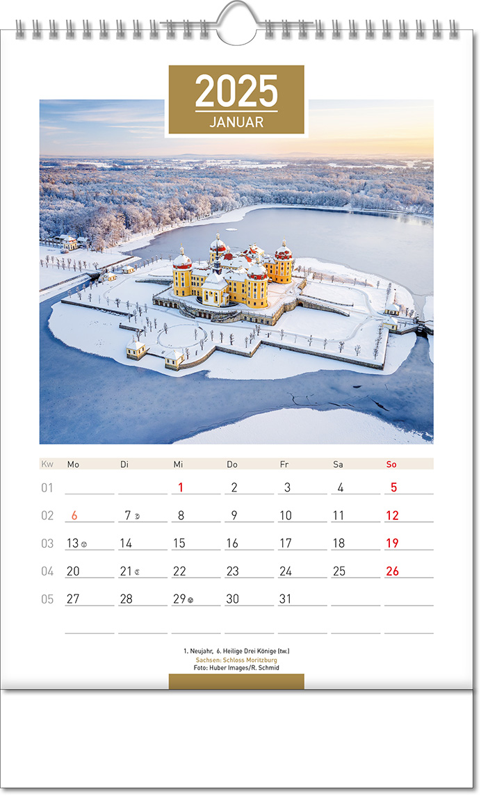 Kalender "Deutschland" im Format 24 x 38,5 cm, mit Wire-O Bindung und verlängerter Rückwand