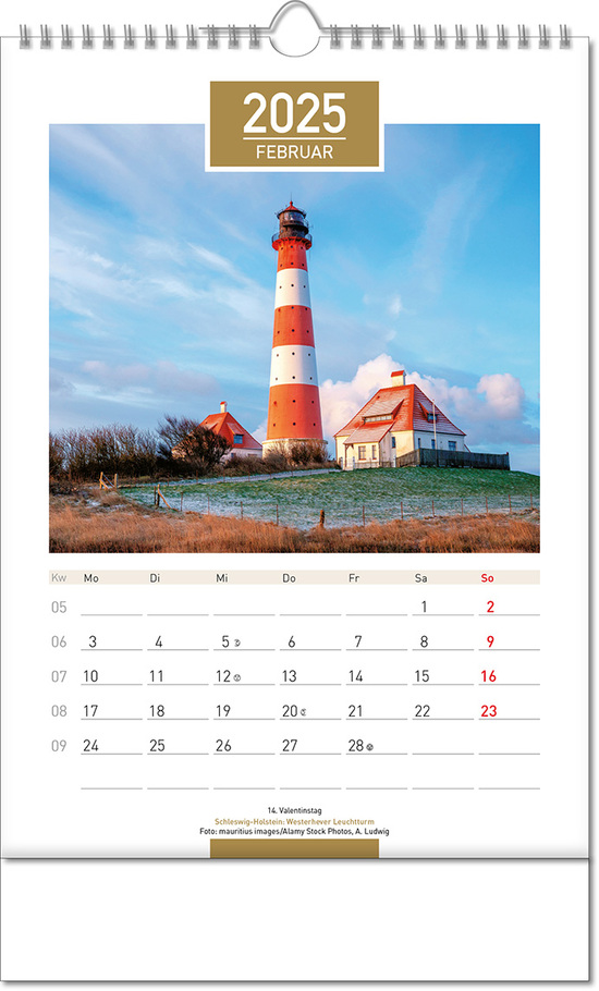 Kalender "Deutschland" im Format 24 x 38,5 cm, mit Wire-O Bindung und verlängerter Rückwand