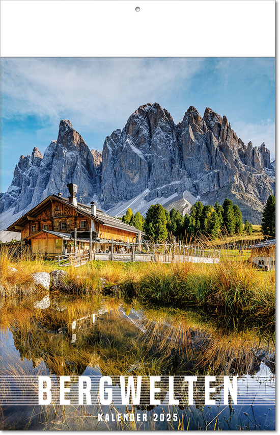 Kalender "Bergwelten" im Format 24 x 37,5 cm, mit Fälzel