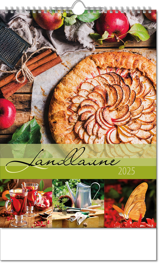 Kalender "Landlaune" im Format 24 x 38,5 cm, mit Wire-O Bindung und verlängerter Rückwand