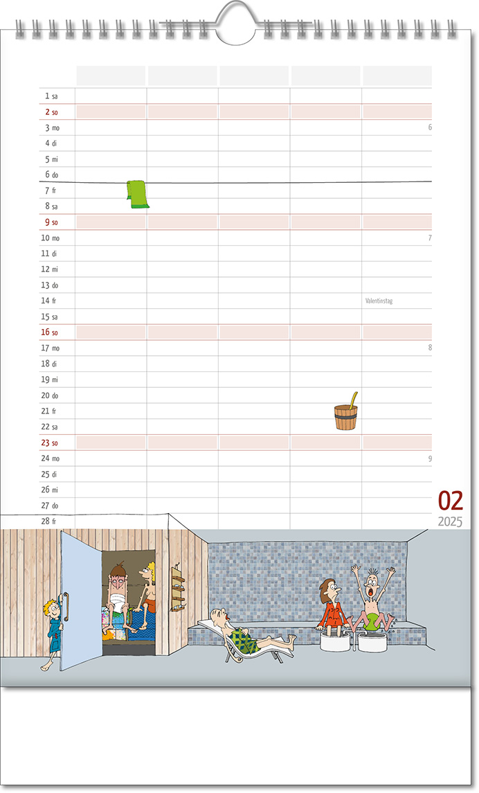 Kalender "Familienplaner" im Format 24 x 38,5 cm, mit Wire-O Bindung und verlängerter Rückwand