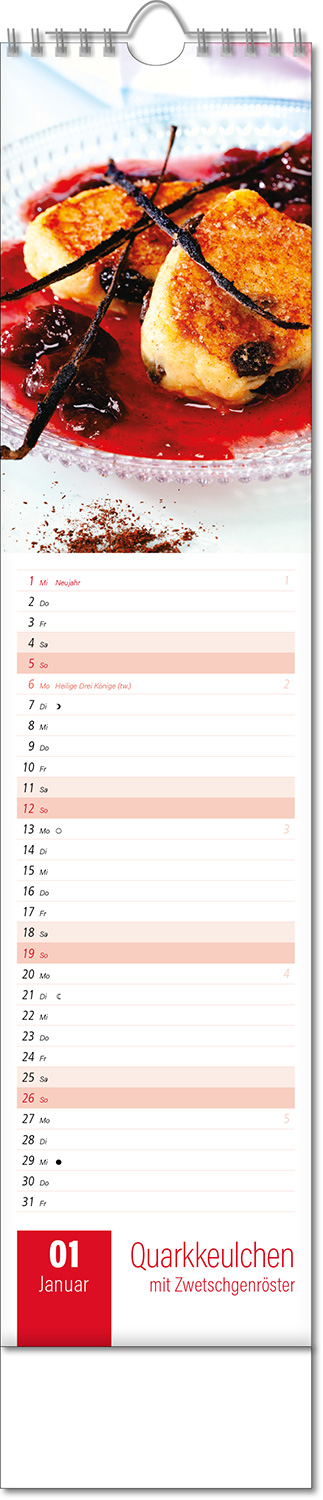 Kalender "Aromaküche" im Format 11 x 51 cm, mit Wire-O-Bindung und verlängerter Rückwand