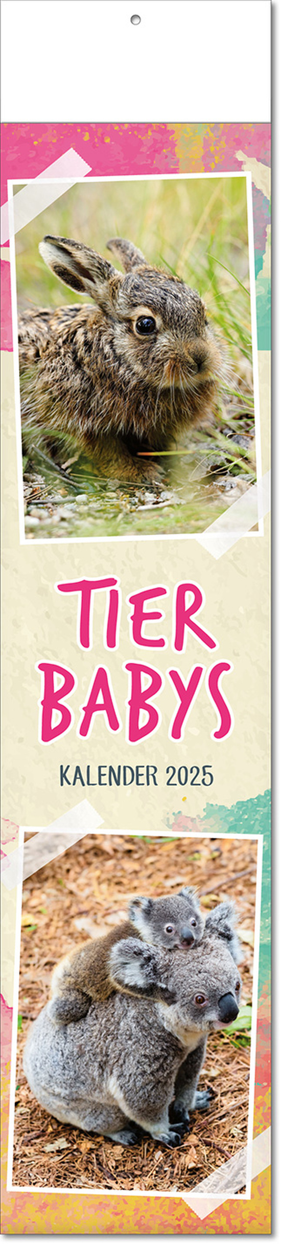 Kalender "Tierbabys" im Format 11 x 50 cm, mit Fälzel